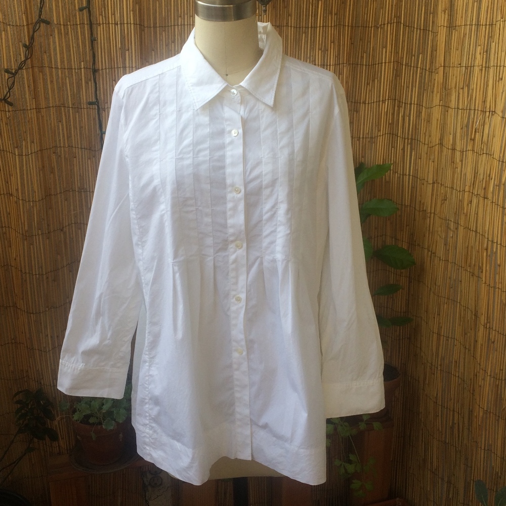 Vince White Cotton Pintucked Blouse Sz 10